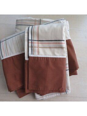 Vintage 70s JCPenney 4pc Full Sheet Set Plaid Solid Brown Border Masculine